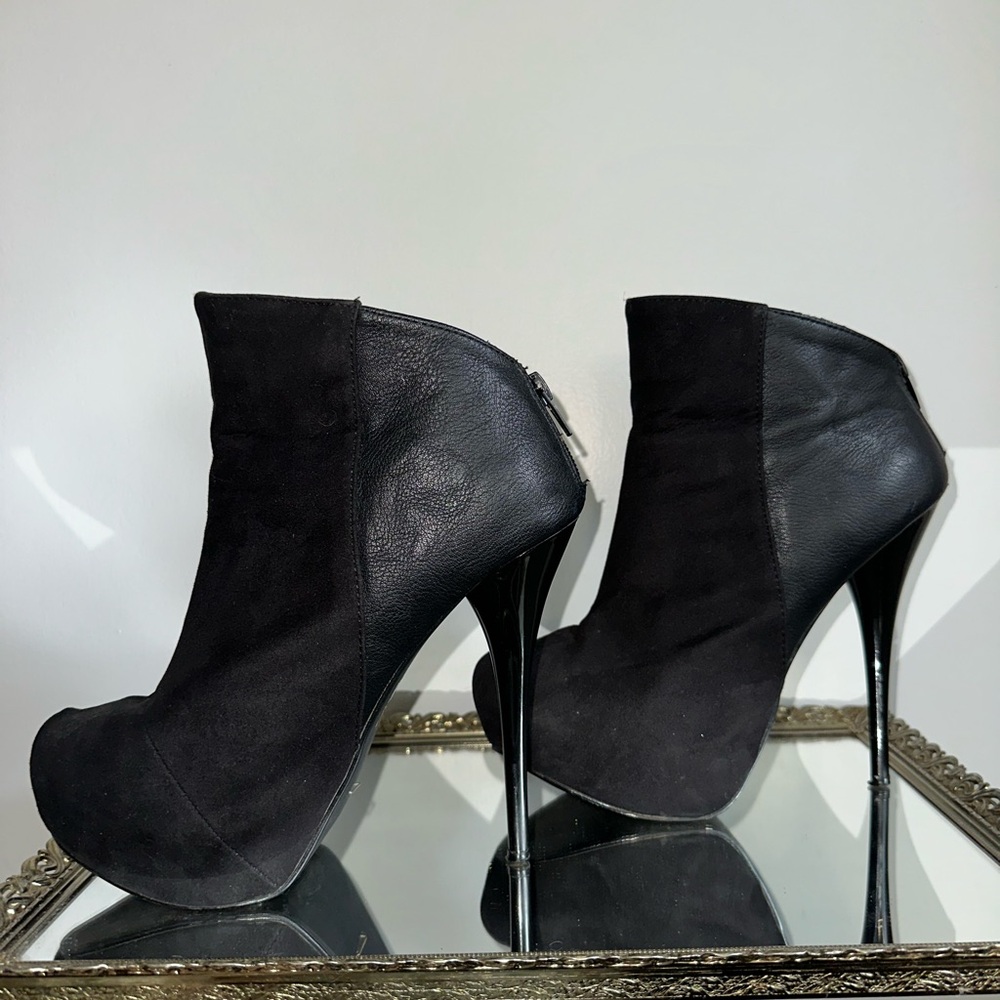 Velvet and leather high heel ankle boots